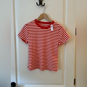Old Navy Orange  and White Striped Snug Fit Short Sleeve Tee